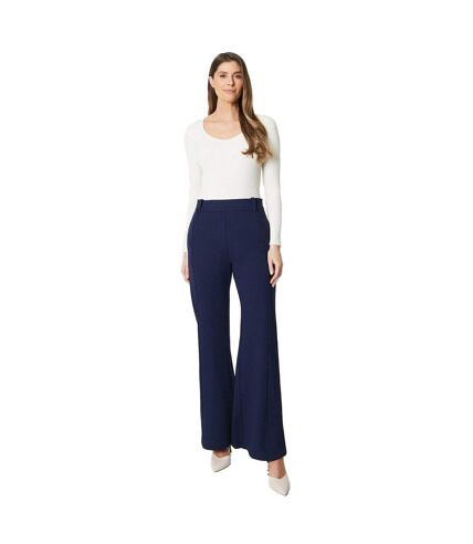 Womens/ladies ponte waist metal trim wide leg trousers navy Principles