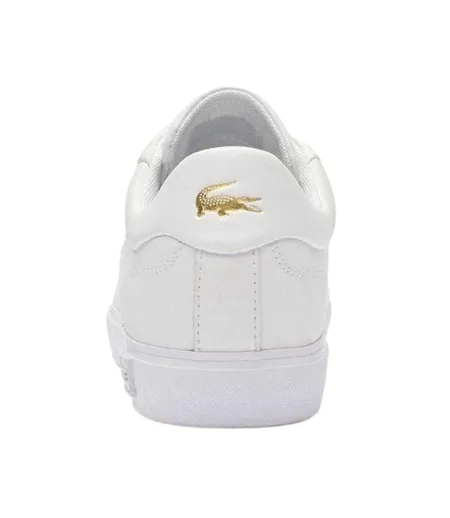 Womens/ladies Powercourt 2.0 Leather Trainers White Gold Lacoste