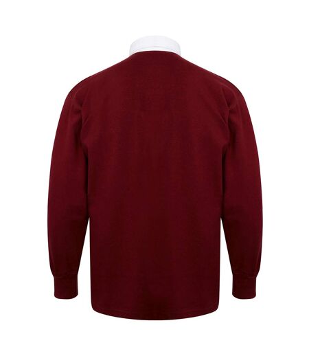 Front Row Long Sleeve Classic Rugby Polo Shirt (Deep Burgundy/White)