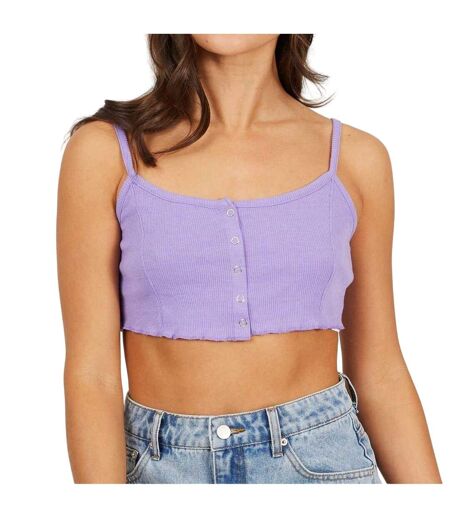 Womens/ladies Rib Knit Crop Top Deep Lilac Brave Soul