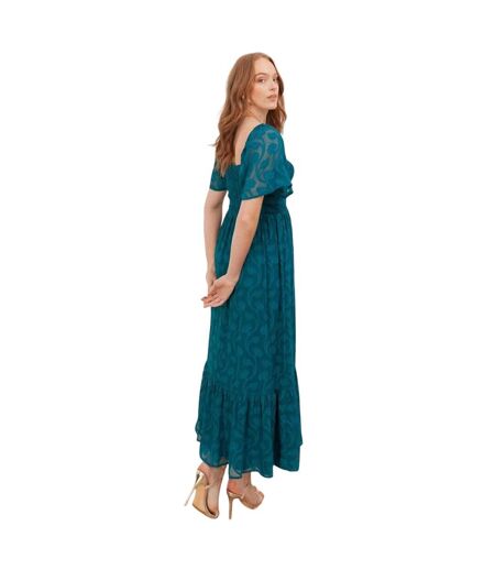 Robe Mi-longue Manches Style Ange Motif/style Floral En Relief Femme Vert Sarcelle Lovedrobe
