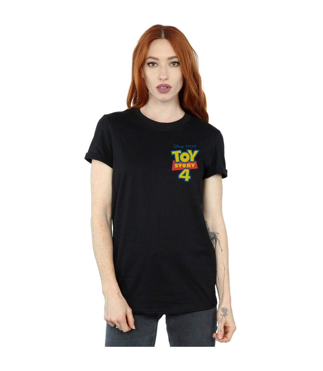 Disney Womens/Ladies Toy Story 4 Logo Breast Print Cotton Boyfriend T-Shirt (Noir) - UTBI46968-2