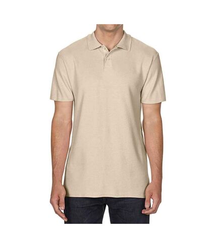 Mens softstyle double pique polo shirt sand Gildan