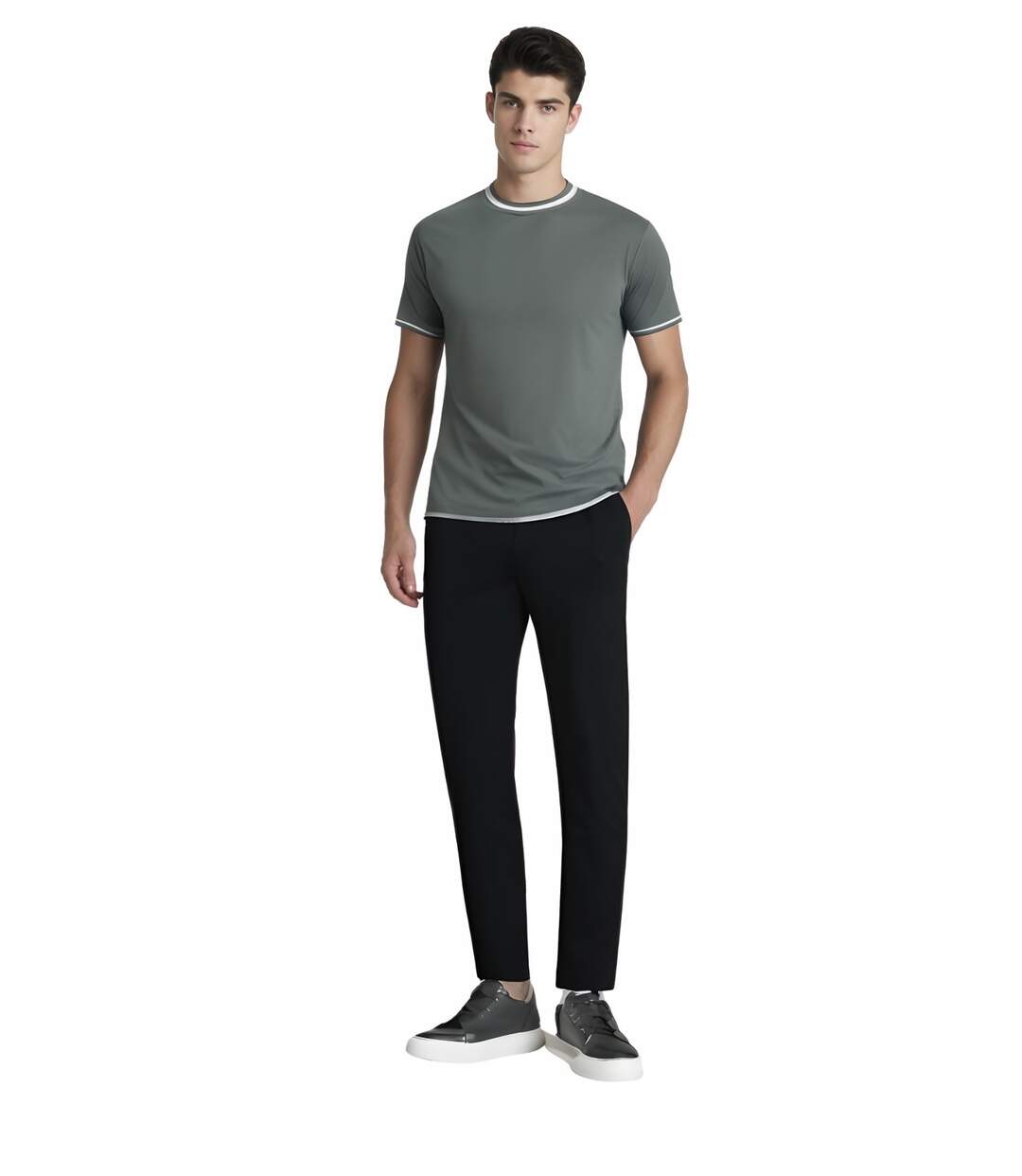 Tee shirt manches courtes homme - Col en rond de couleur vert-3