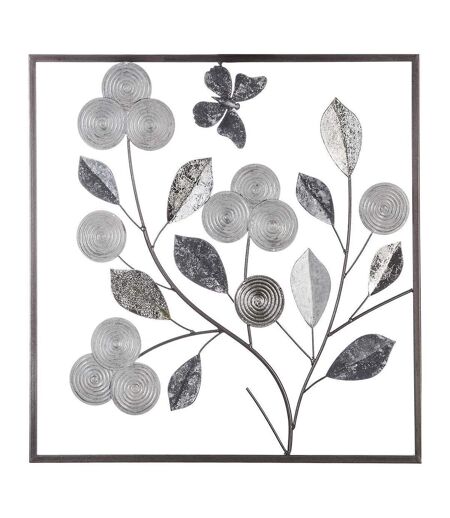 Décoration Murale Métal Fleurs 50cm Argent