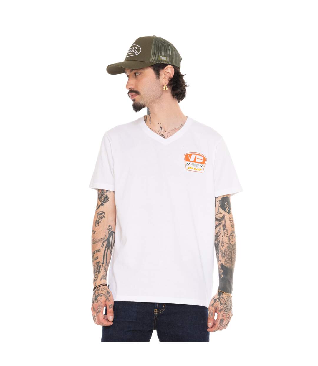 T-shirt homme regular col V en jersey 180GSM print devant et dos Nash Vondutch-1