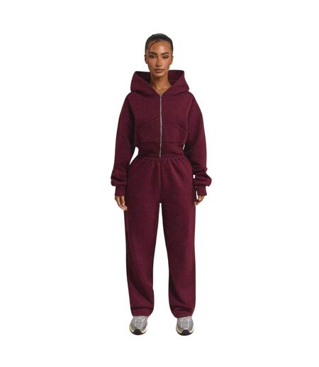Womens/ladies Classics Cropped Full Zip Hoodie Wine Mars The Label