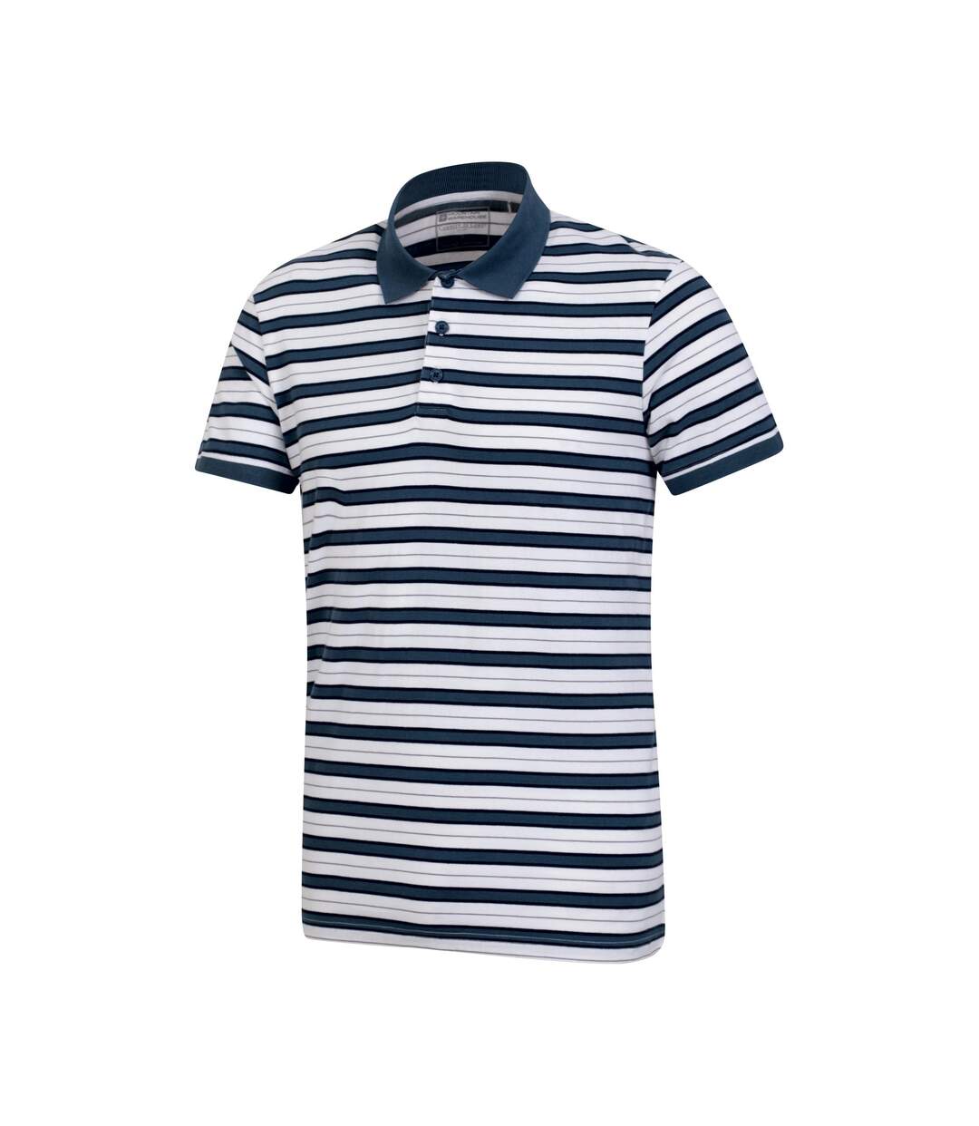 Mens Wren Stripe Cotton Polo Shirt White Mountain Warehouse-3