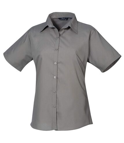Premier Short Sleeve Poplin Blouse/Plain Work Shirt (Dark Gray)