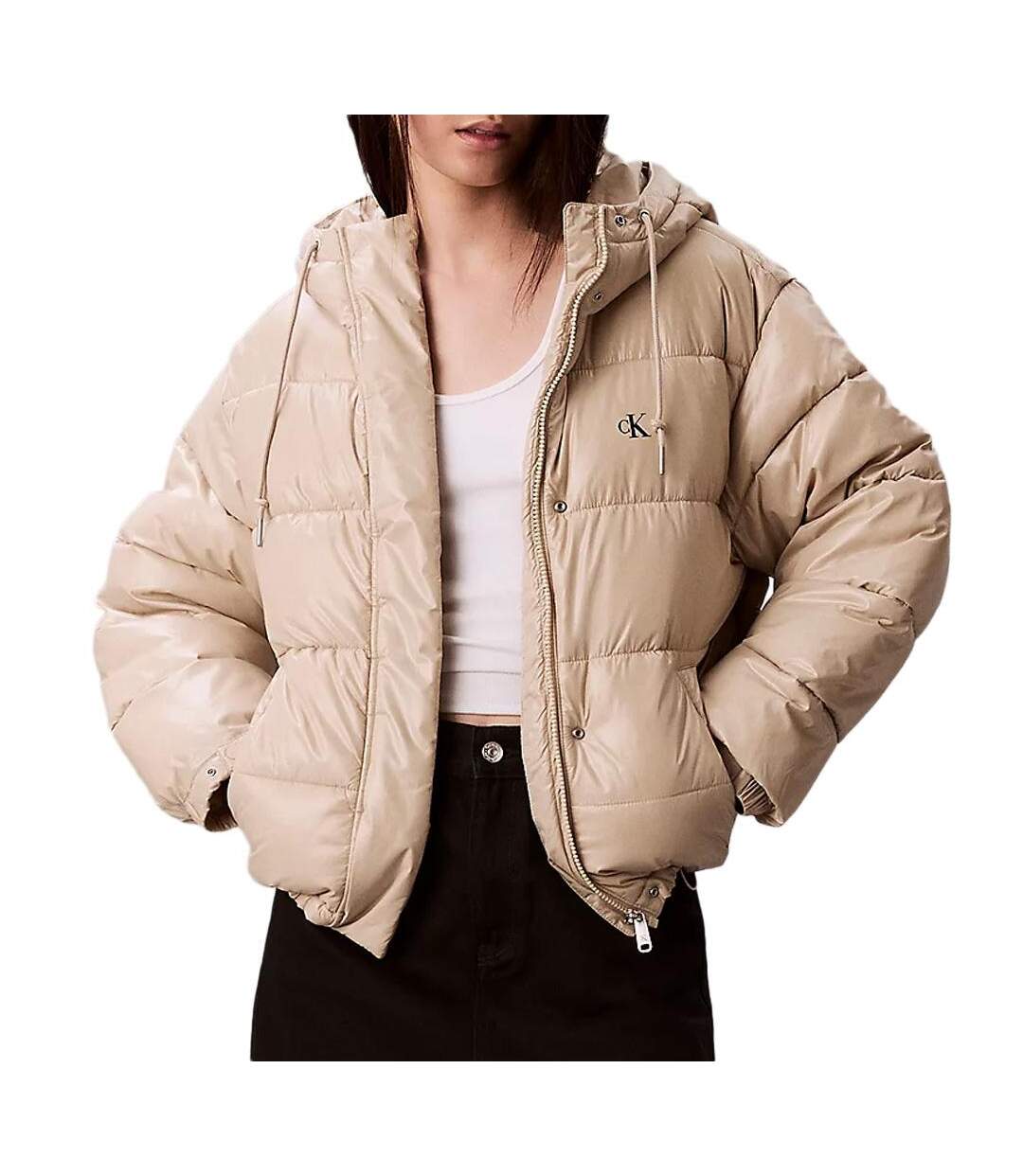 Doudoune beige femme calvin klein jeans shine-1