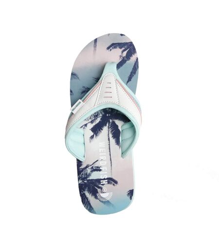 Womens/ladies thurleston palm tree flip flops aqua marine Weird Fish