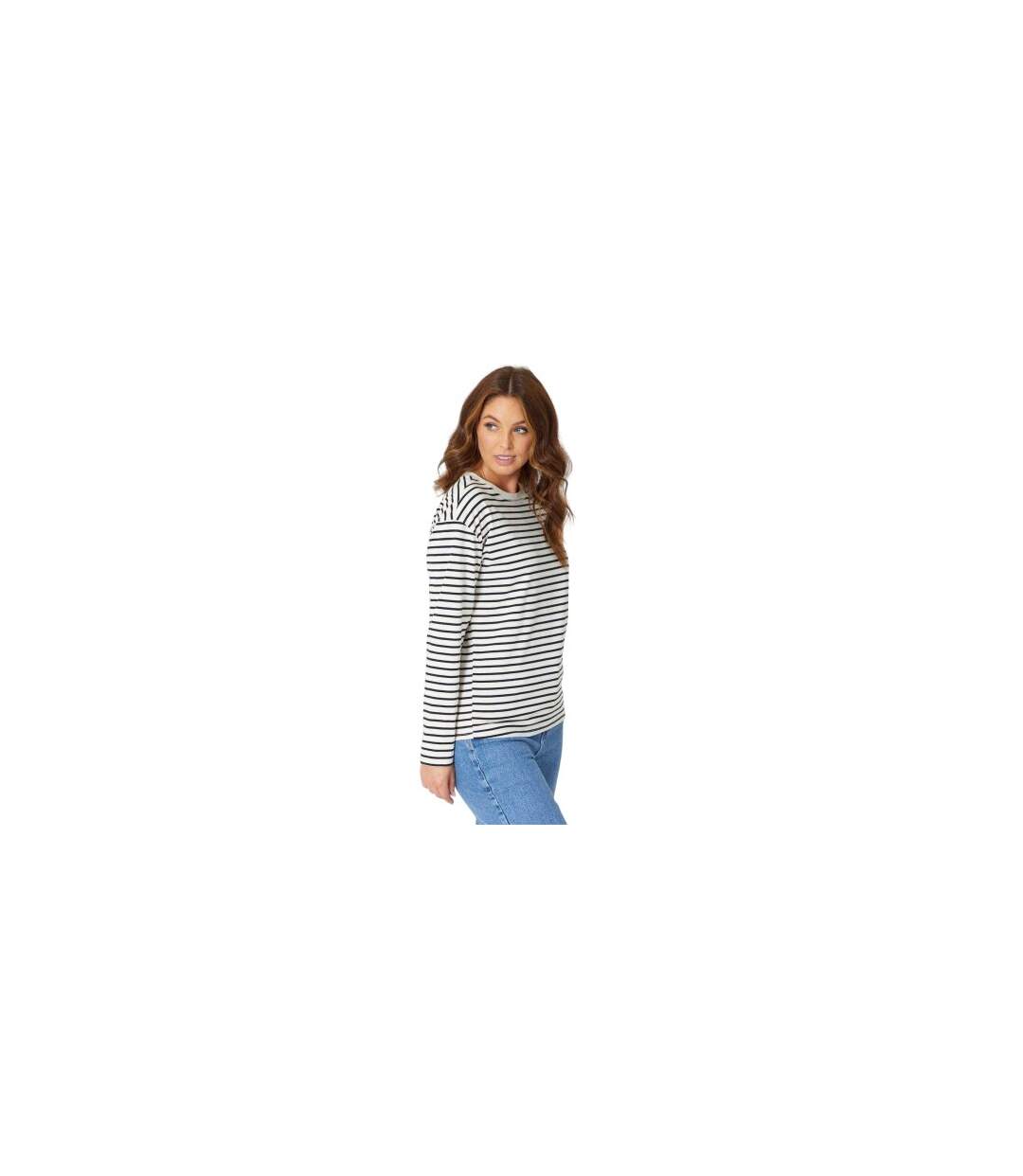 T-shirt Manches Longues Motif/style À Rayures Femme Crème Noir Be You-1