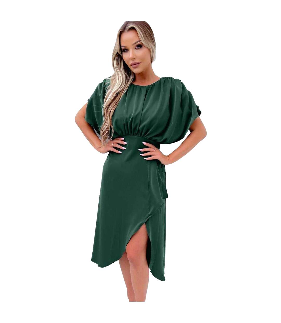 Robe Mi-longue Manches Chauve-souris Femme Bleu Sarcelle AX Paris-2
