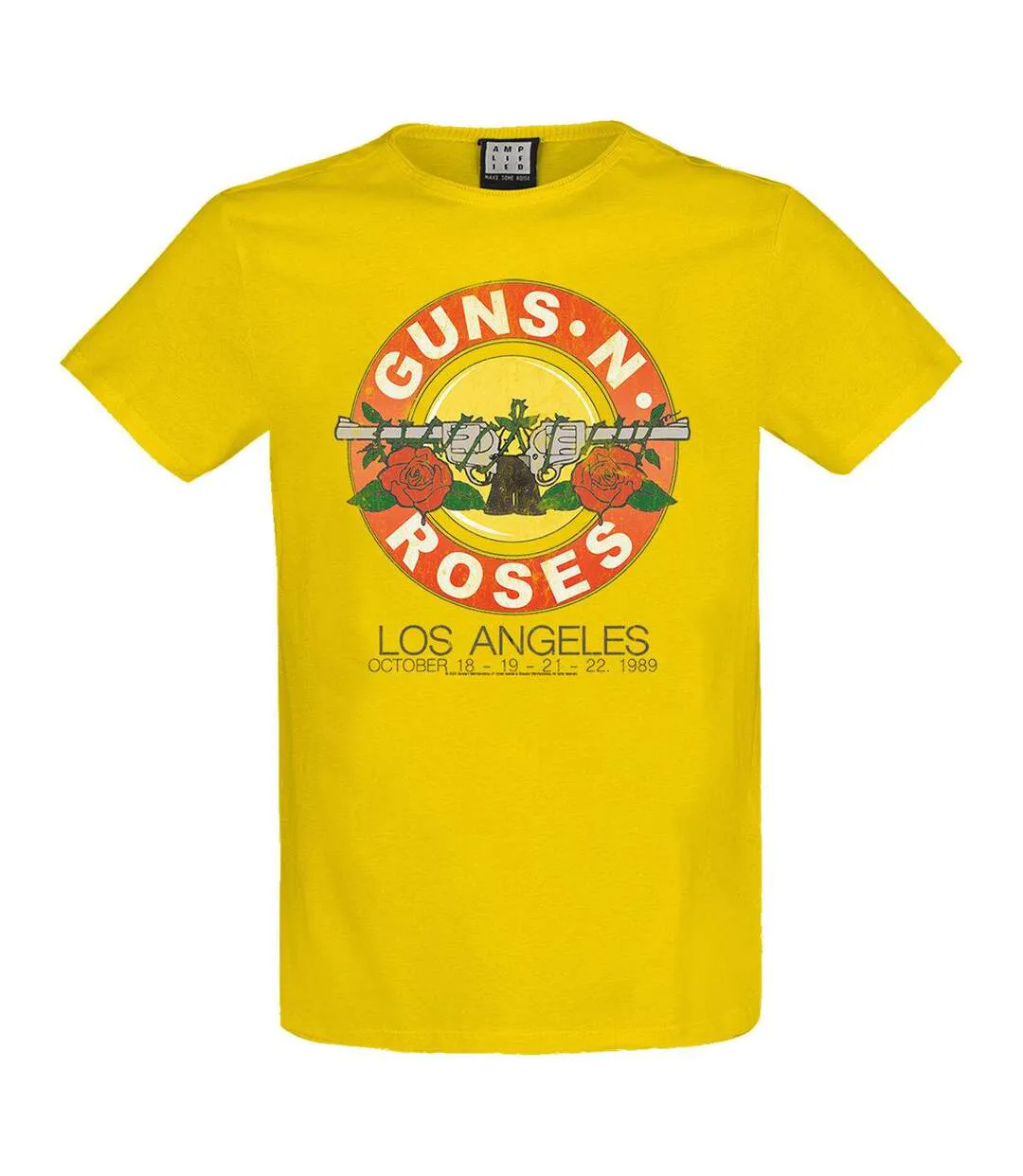 Unisex Adult Vintage Bullet Guns N Roses T-shirt Yellow Raven Amplified-1
