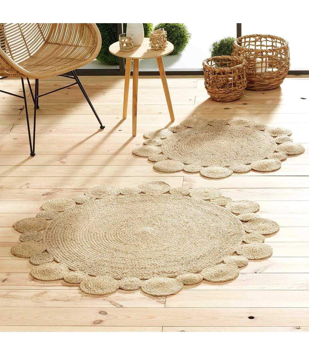 Tapis Déco Rond en Jute Cordou 120cm Naturel-5