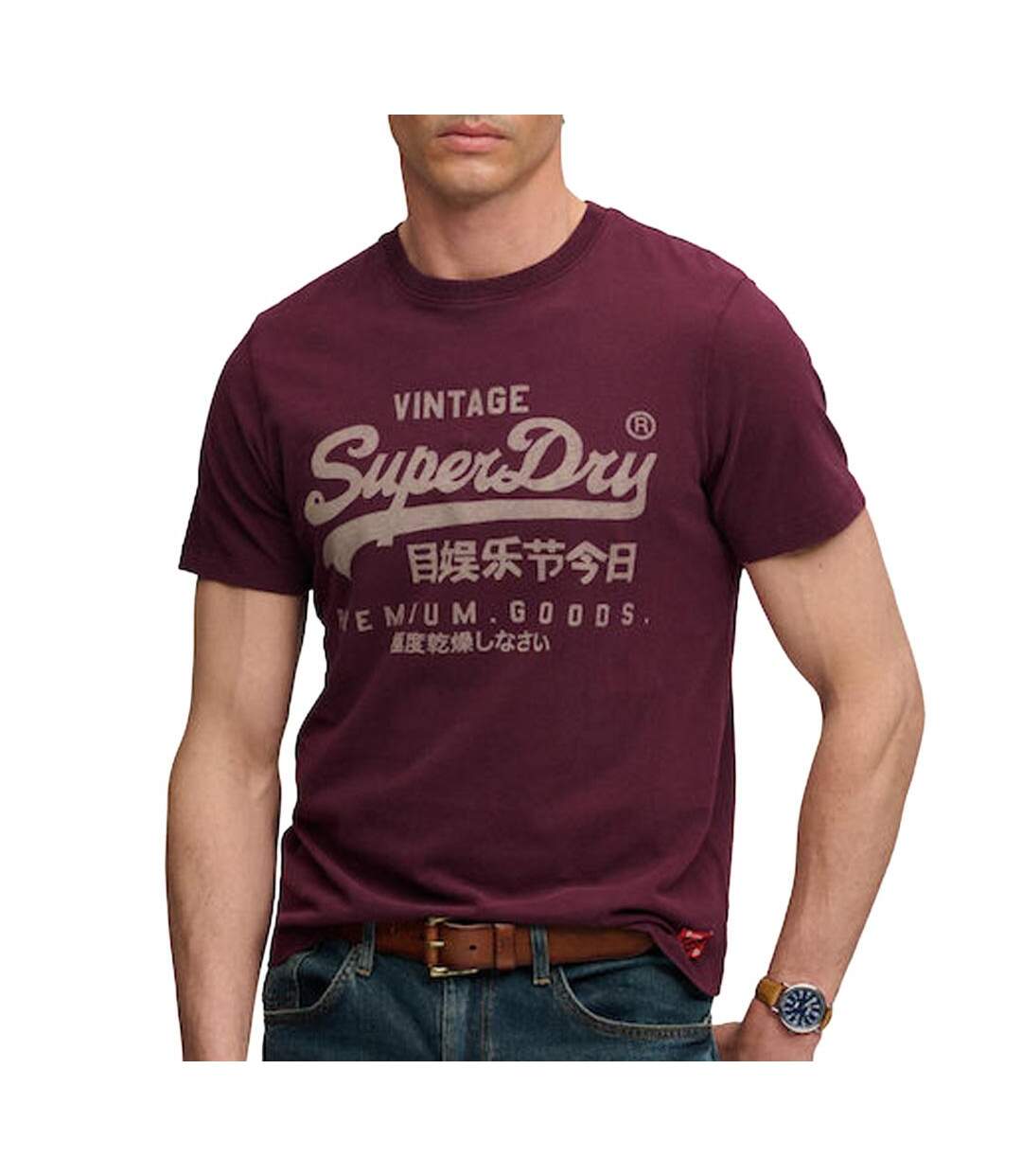 T-Shirt bordeaux/beige homme superdry classic-1
