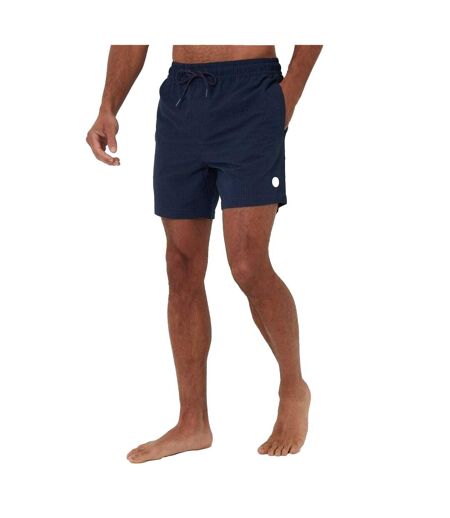 Mens Textured Relaxed Fit Swim Shorts Navy Threadbare