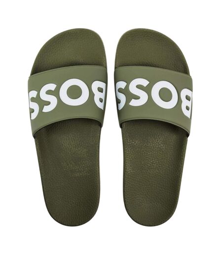 Mens Aryeh Flat Sliders Camo Green Boss