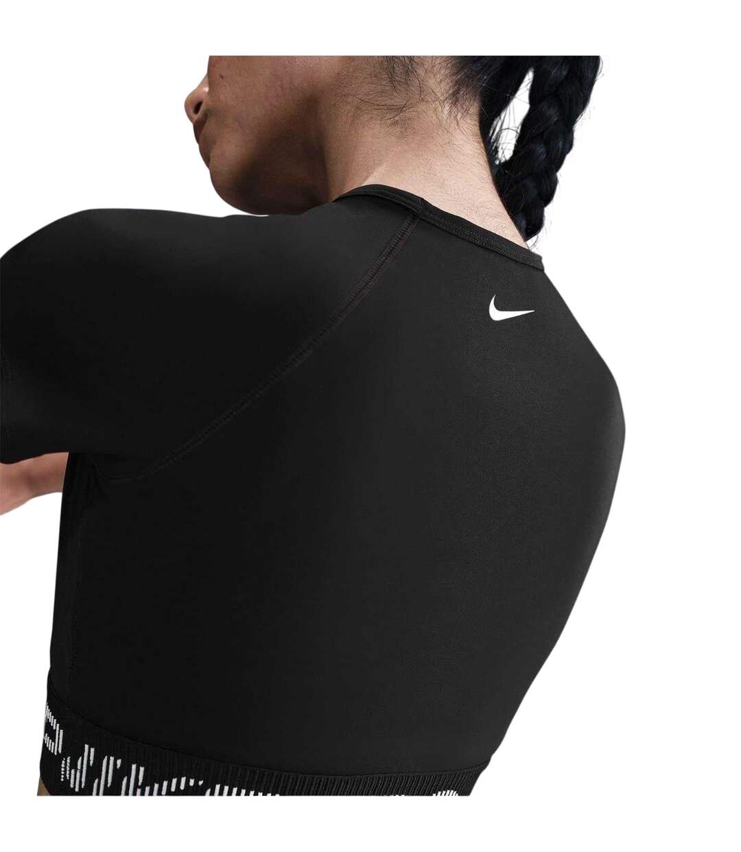 Womens/ladies Dri-fit Cropped Sports Top Black White Nike-3