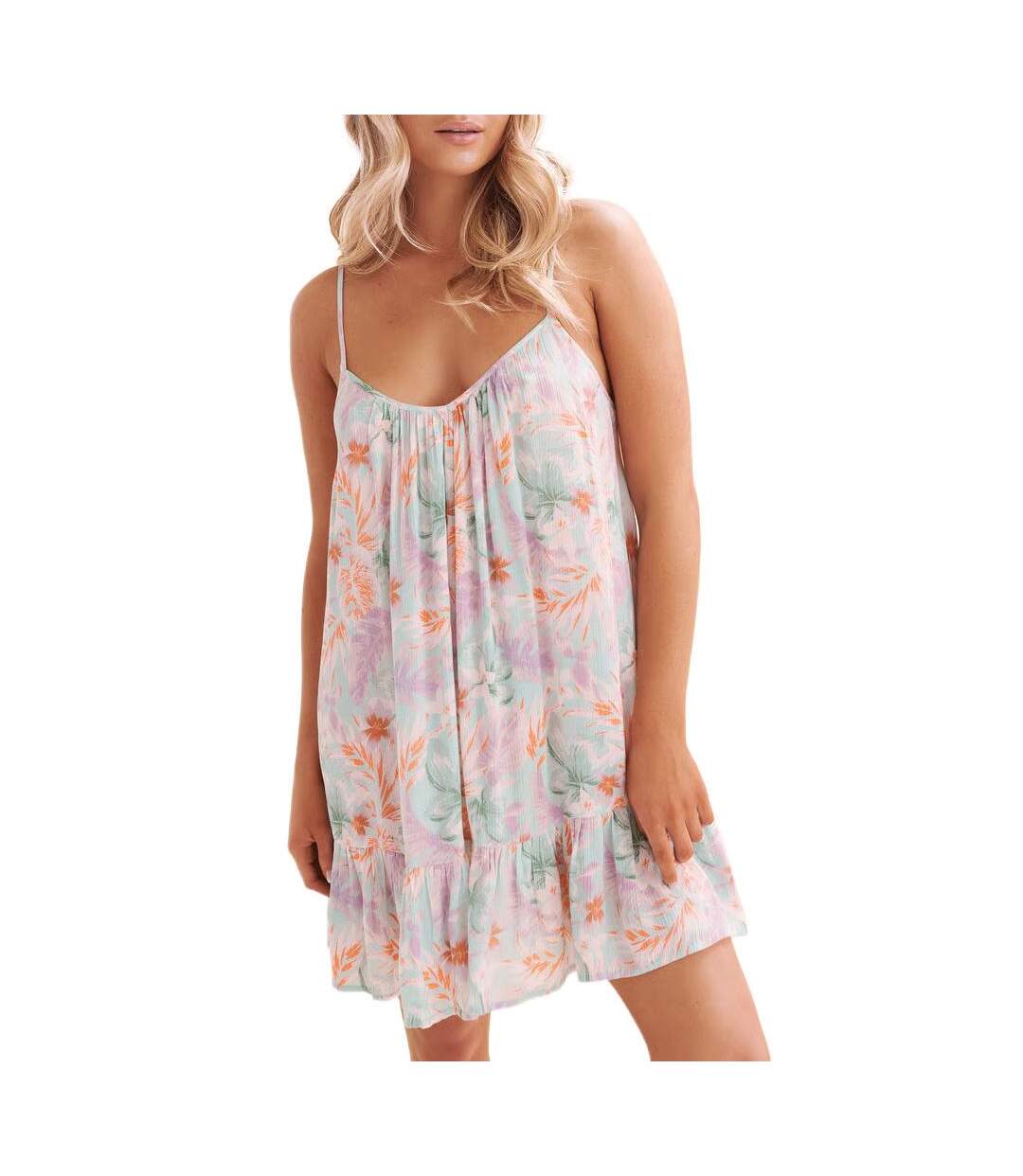 Robe turquoise/rose à fleurs femme billabong beach vibes-1