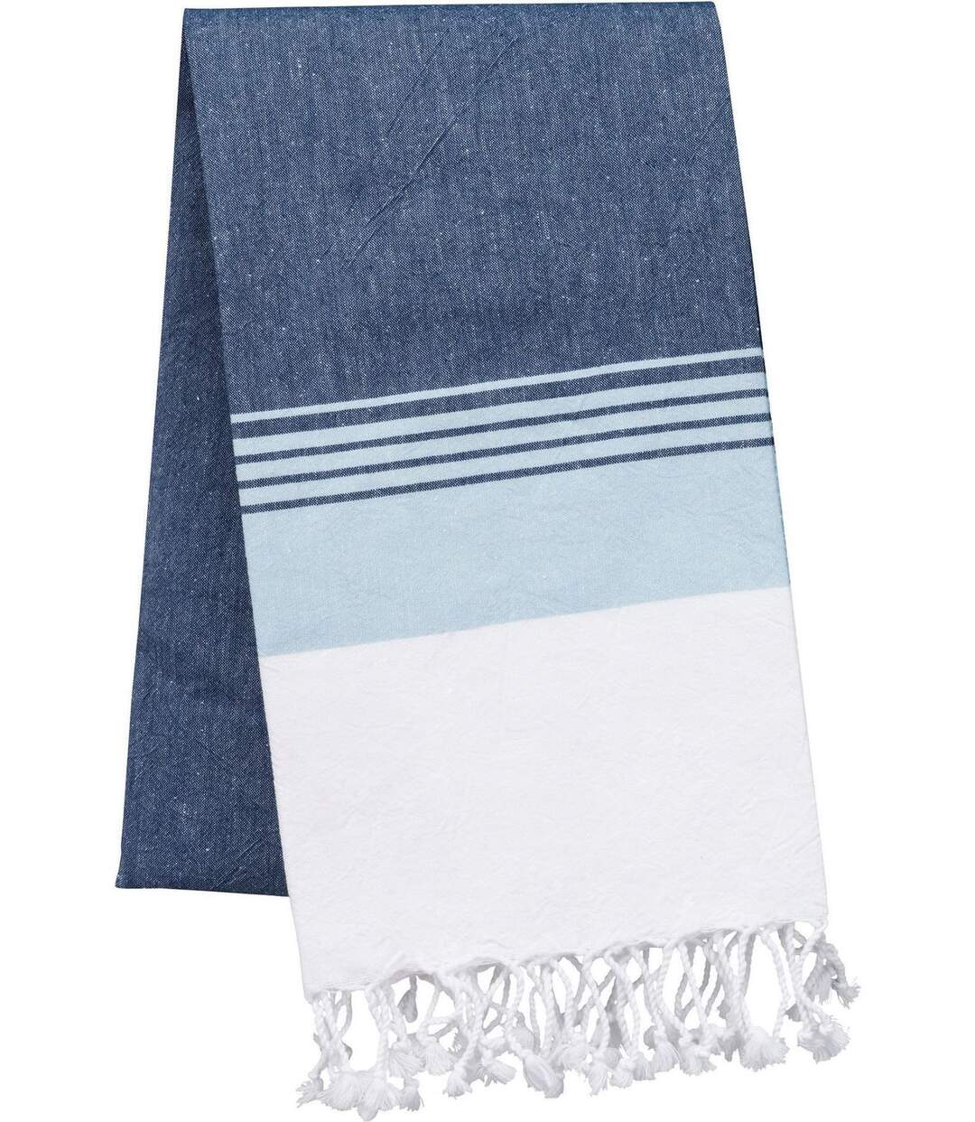 Drap de plage - Fouta à rayures aspect vieilli - K134 - bleu denim et bleu ciel-2