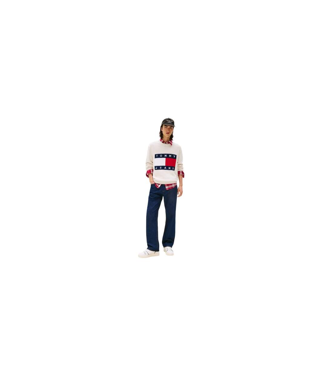 Pull Motif/style Logo Et Drapeau Homme Blanc Cassé Chiné Tommy Jeans-1