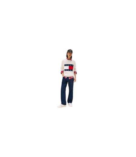 Pull Motif/style Logo Et Drapeau Homme Blanc Cassé Chiné Tommy Jeans