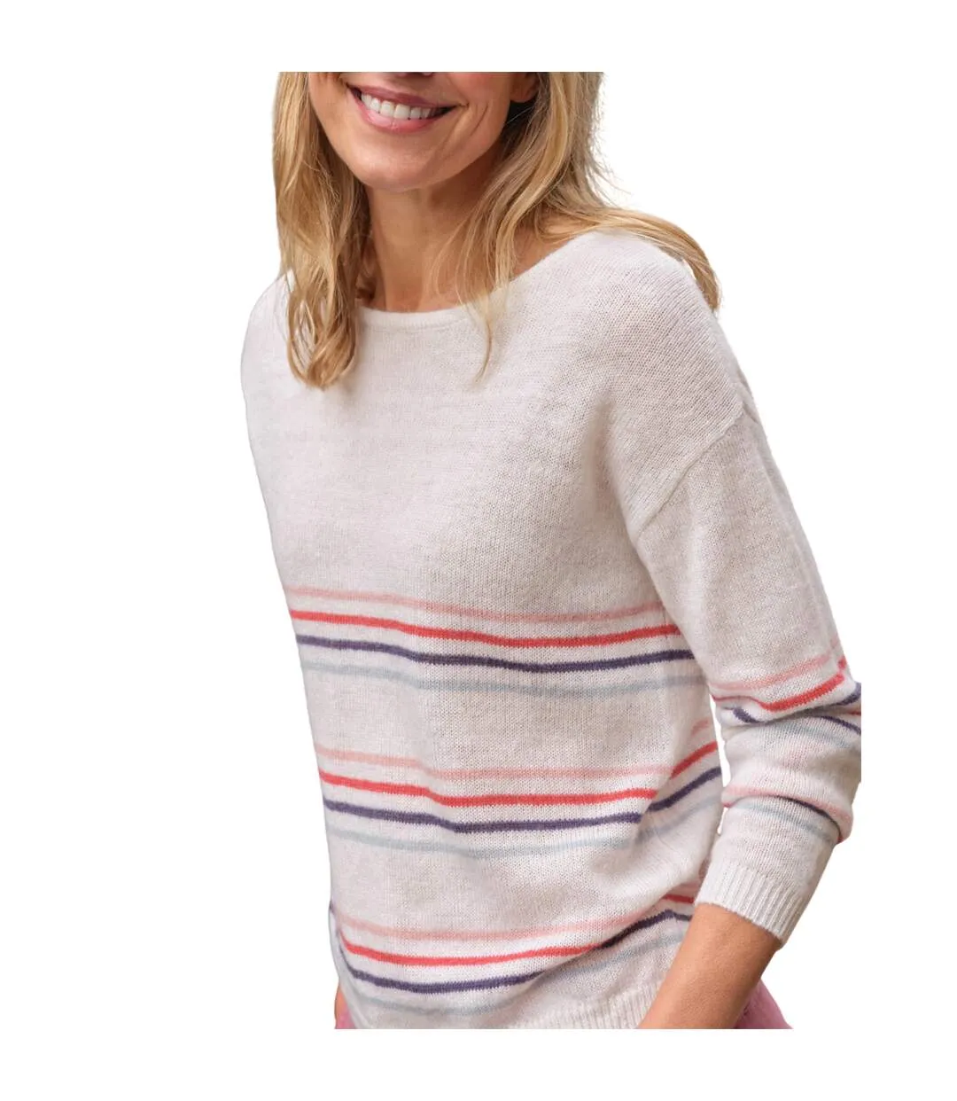 Womens/ladies Striped Lightweight Jumper Cream WoolOvers-3