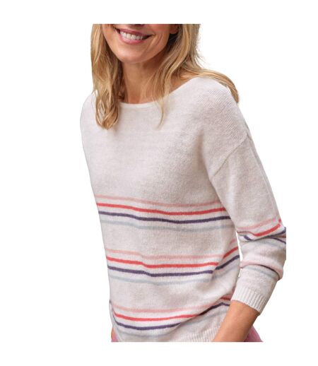 Womens/ladies Striped Lightweight Jumper Cream WoolOvers