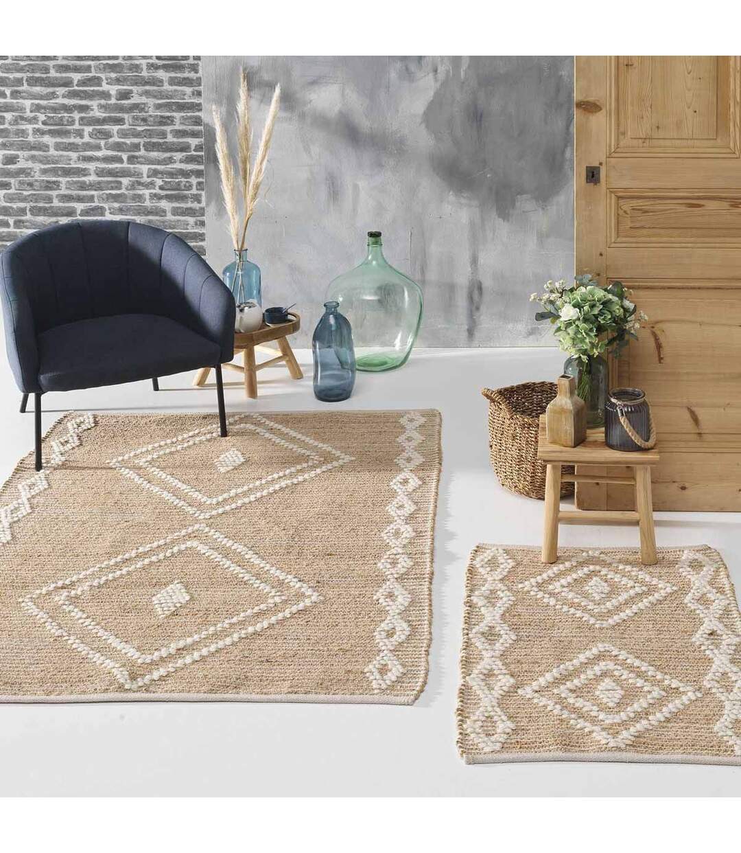 Tapis Déco en Jute & Laine Floty 120x170cm Beige-3