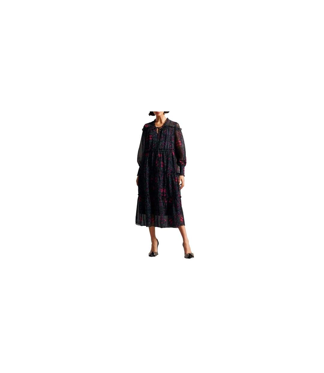 Womens/ladies Ruffled Midi Dress Black Ted Baker-1