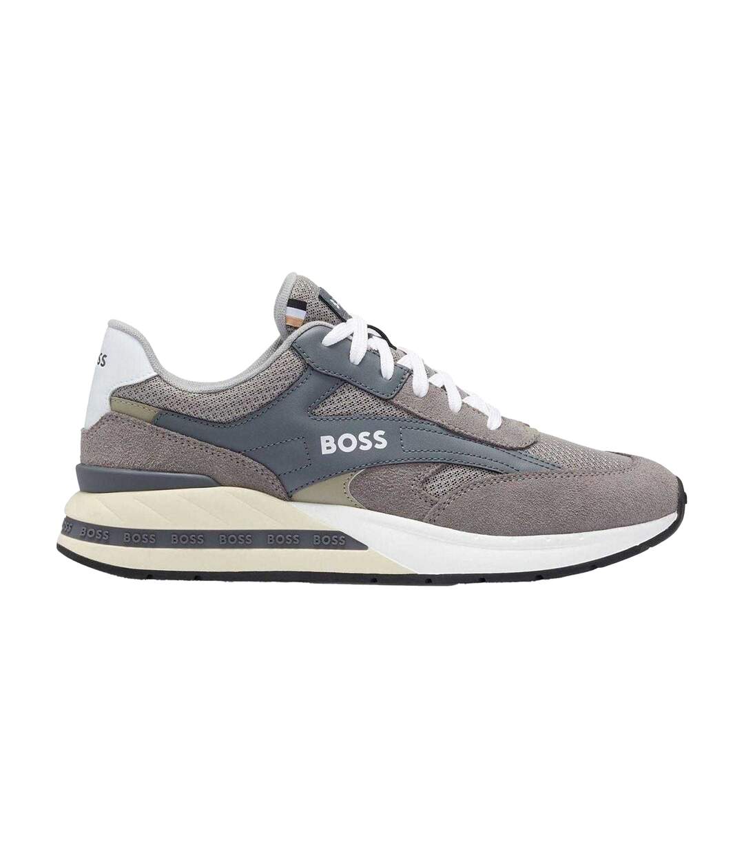 Mens Kurt Leather Running Trainers Grey Boss-1
