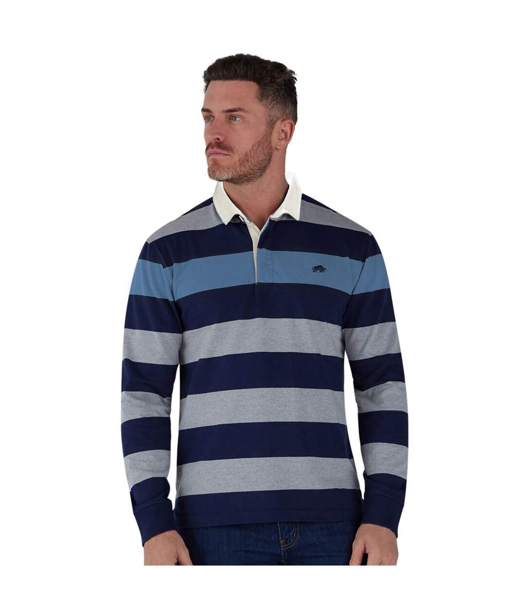 Haut De Rugby Homme Bleu Denim Raging Bull-4