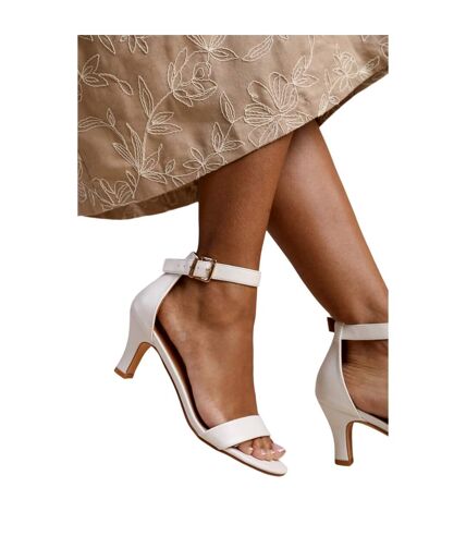 Womens/ladies madrid pu ankle strap medium block heel sandals white Where´s That From