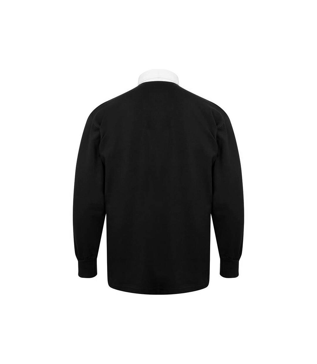 Polo De Rugby À Manches Longues 100% Coton Homme Noir Blanc Front Row-2