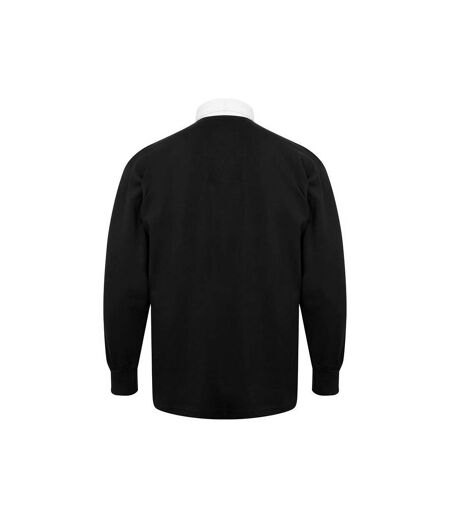 Polo De Rugby À Manches Longues 100% Coton Homme Noir Blanc Front Row