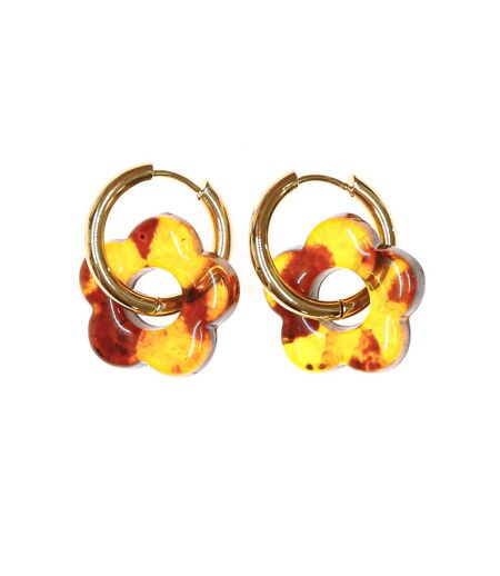 Boucles oreilles marron écaille femme clio blue fleurs 20mm - taille unique