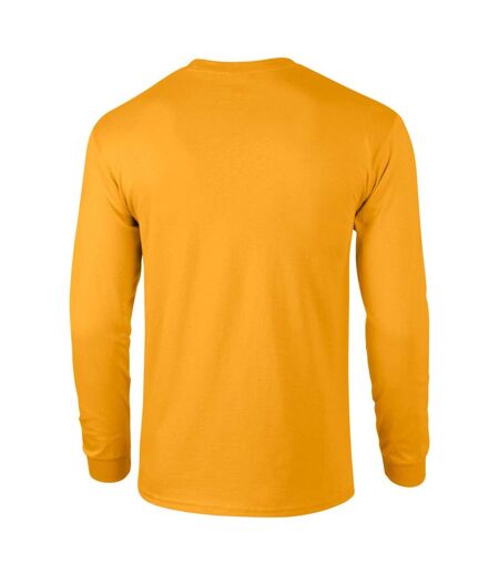 Gildan Mens Plain Crew Neck Ultra Cotton Long Sleeve T-Shirt (Gold)