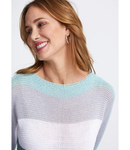 Pull rayé manches 3/4 point mousse