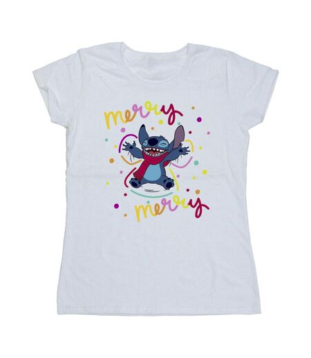 Disney T-shirt en coton Lilo & Stitch Joyeux arc-en-ciel Femme/Femme (Blanc) - UTBI26086