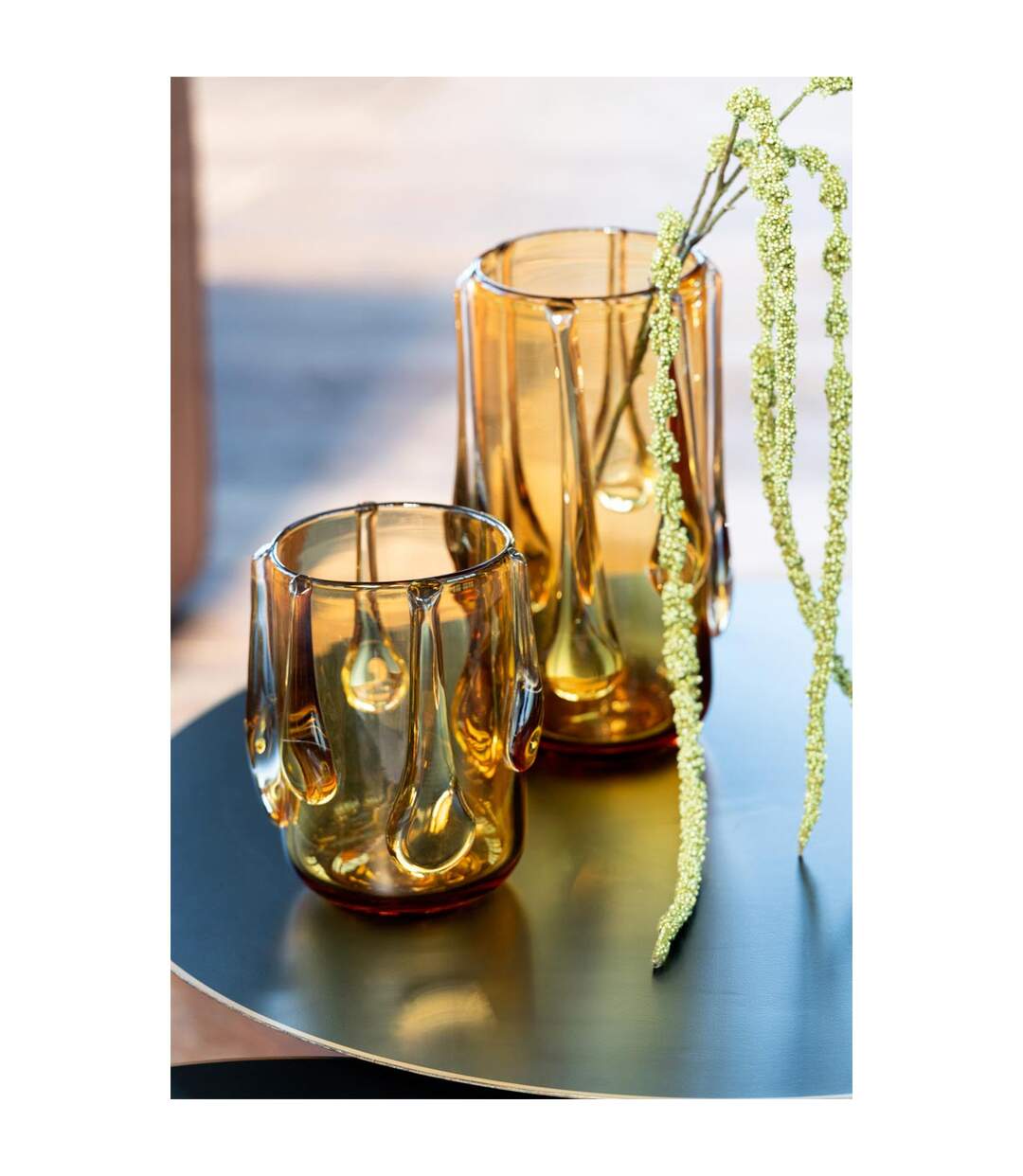 Vase Design en Verre Drippy 33cm Ambre-3