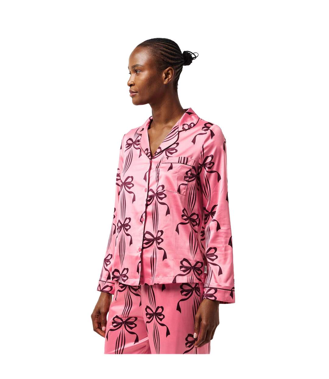 Womens/ladies Bow Long-sleeved Long Pyjama Set Pink Chelsea Peers-4