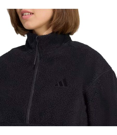 Womens/ladies Embroidered Logo Half Zip Long-sleeved Sweatshirt Black Adidas