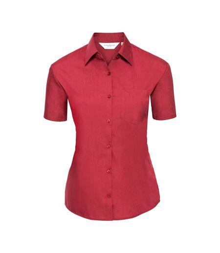 Womens/ladies Classic Polycotton Easy-care Short-sleeved Shirt Classic Red Russell Collection