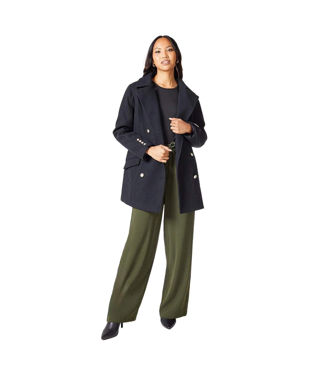 Womens/ladies military double-breasted short coat black Principles