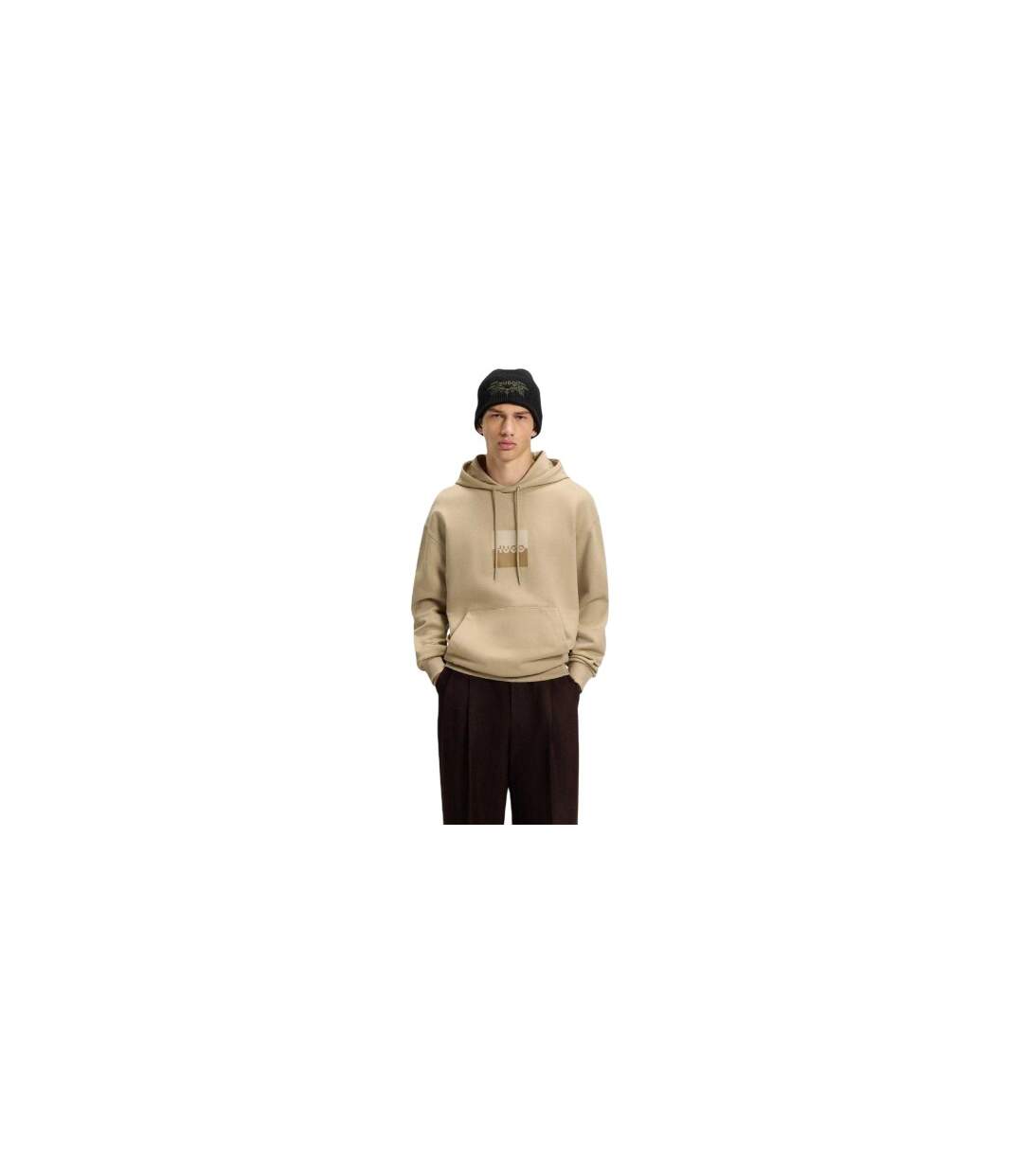 Mens Hooded Regular Drop Sleeve Hoodie Medium Beige Hugo-1