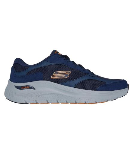 Mens 2.0 the keep patent leather arch fit trainers navy/orange Skechers