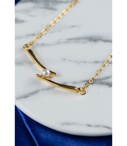 Gold Single White Pearl Inlaid Irregular Shape Minimalist Slim Pendant Necklace