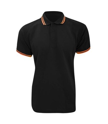 Kustom Kit Mens Tipped Piqué Short Sleeve Polo Shirt (Black/Orange)
