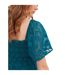 Robe Mi-longue Manches Style Ange Motif/style Floral En Relief Femme Vert Sarcelle Lovedrobe-4